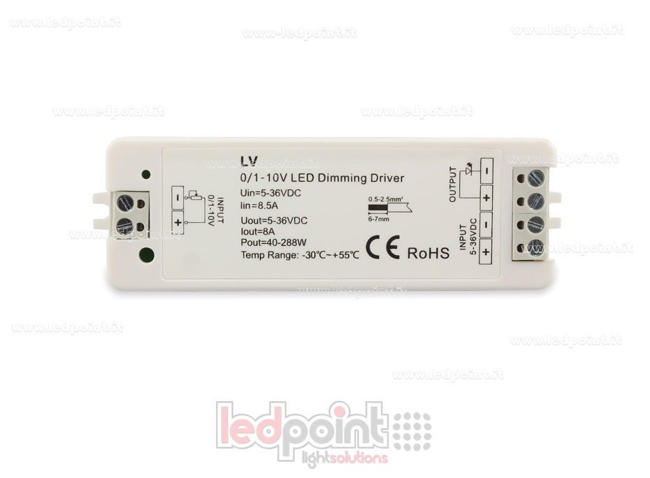 Monocromo 0 / 1-10V receptor, voltaje constante 5/36V, 1ch*8A Monocromo 0 / 1-10V receptor, voltaje constante 5/36V, 1ch*8A