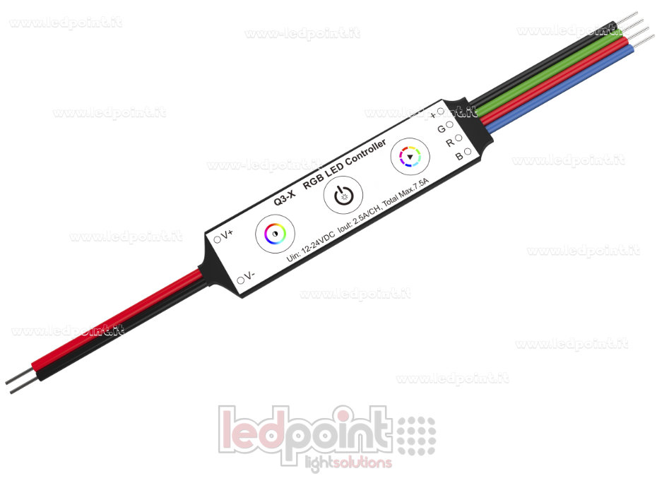 Mini Receptor Dimmer RGB 12/24V, 3 canales*2,5A, 3 Botones, sin RF Mini Receptor Dimmer RGB 12/24V, 3 canales*2,5A, 3 Botones, sin RF