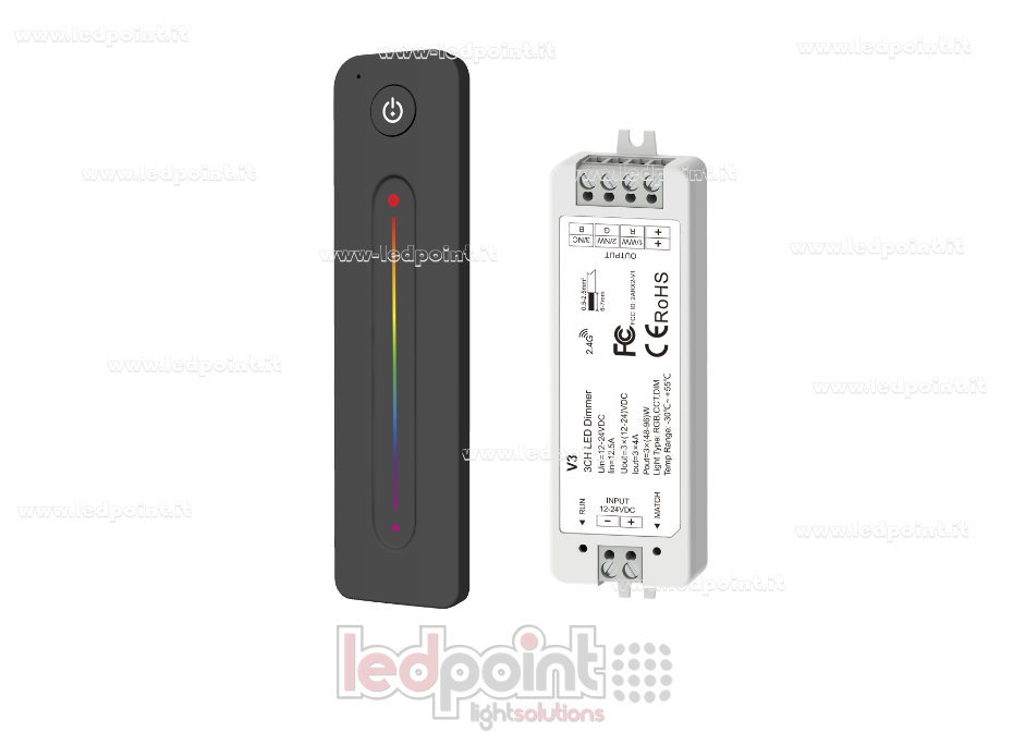 Kit de control remoto + controlador RGB 12/24V, 3ch*4A, RF 2.4G Kit de control remoto + controlador RGB 12/24V, 3ch*4A, RF 2.4G