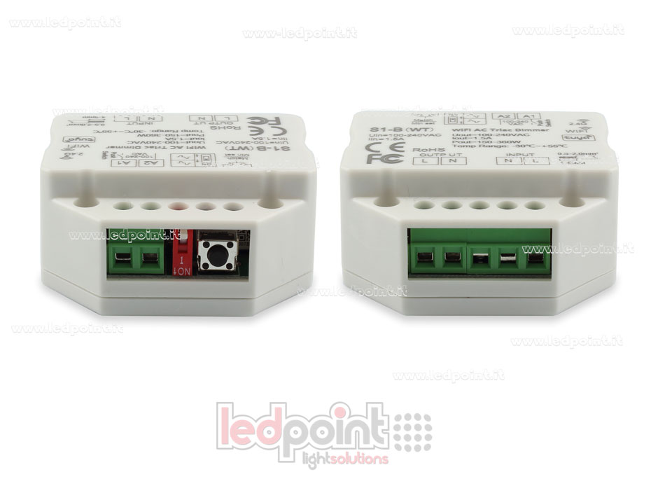 Controlador monocromático triac 100/230V, push dim AC, WiFi, RF 2.4G para caja de conexiones de pared Controlador monocromático triac 100/230V, push dim AC, WiFi, RF 2.4G para caja de conexiones de pared