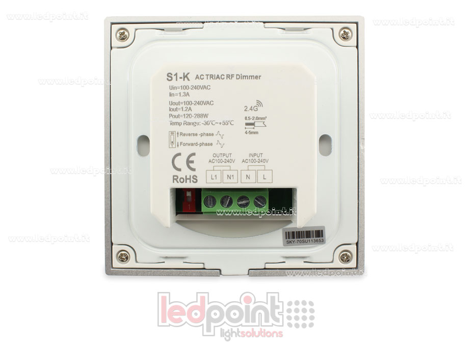 Mando a distancia blanco para pared Triac dimmer 86x86 mm con rueda, 1 canal*1,2 A Mando a distancia blanco para pared Triac dimmer 86x86 mm con rueda, 1 canal*1,2 A