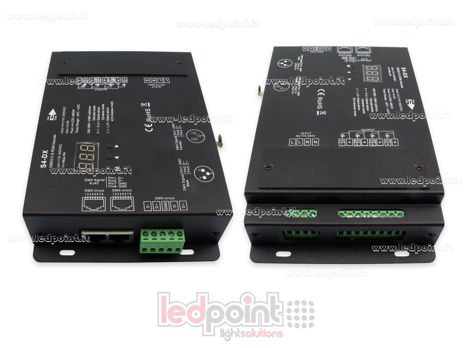 DMX 512 descodificador, 4 canales de 2A cada uno, tensión 110-240VAC DMX 512 descodificador, 4 canales de 2A cada uno, tensión 110-240VAC