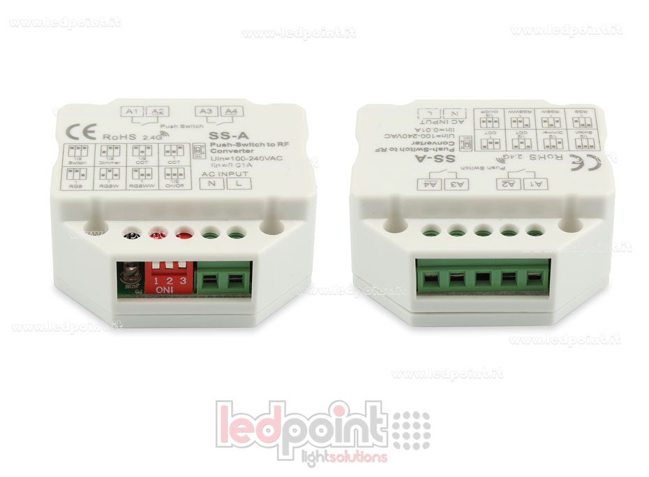 Mando a distancia push dim, 1 o 2 zonas, monocromático, CCT, RGB, RGBW y RGB+CCT, RF 2.4G para caja de conexiones de pared Mando a distancia push dim, 1 o 2 zonas, monocromático, CCT, RGB, RGBW y RGB+CCT, RF 2.4G para caja de conexiones de pared
