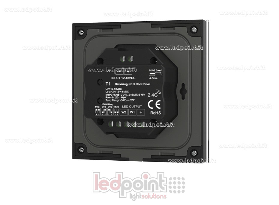 Controlador y mando a distancia de pared negro monocromático táctil, 4 canales*3 amperios, 12-24 V CC, RF 2,4 GHz
