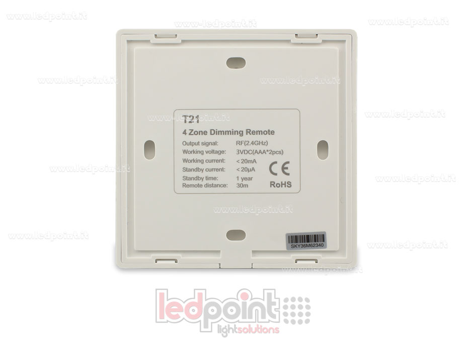 Mando a distancia de pared monocromático con batería blanco 4 zonas RF2.4G Mando a distancia de pared monocromático con batería blanco 4 zonas RF2.4G