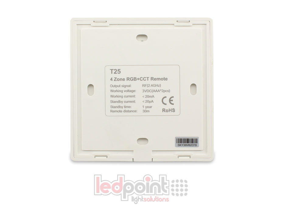 Mando de pared negro RGB/CCT 4 zonas RF2.4G Mando de pared negro RGB/CCT 4 zonas RF2.4G