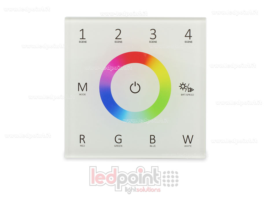 Controlador y mando a distancia RF de pared RGBW 12-24V, negro, 86x86mm Controlador y mando a distancia RF de pared RGBW 12-24V, negro, 86x86mm