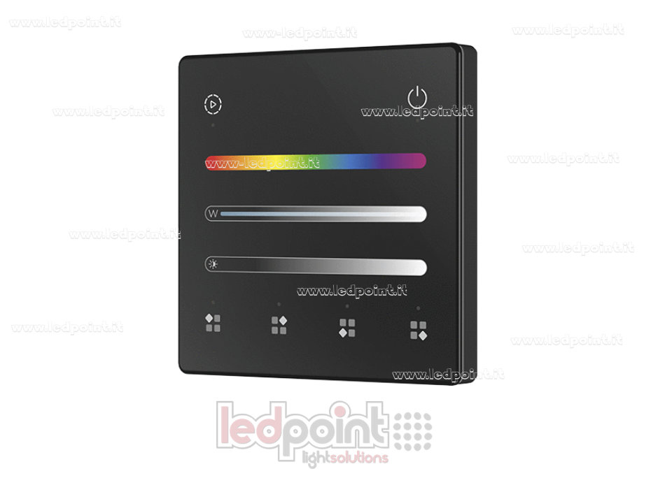 Mando a distancia de pared RGB/RGBW a pilas, negro, 4 zonas, RF 2,4 GHz Mando a distancia de pared RGB/RGBW a pilas, negro, 4 zonas, RF 2,4 GHz