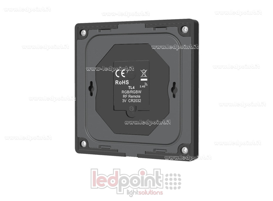 Mando a distancia de pared RGB/RGBW a pilas, negro, 4 zonas, RF 2,4 GHz Mando a distancia de pared RGB/RGBW a pilas, negro, 4 zonas, RF 2,4 GHz