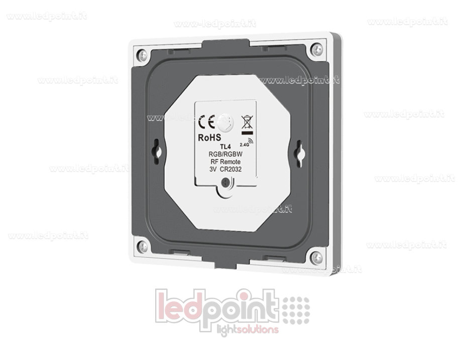 Mando a distancia de pared RGB/RGBW a pilas, blanco, 4 zonas, RF 2,4 GHz Mando a distancia de pared RGB/RGBW a pilas, blanco, 4 zonas, RF 2,4 GHz