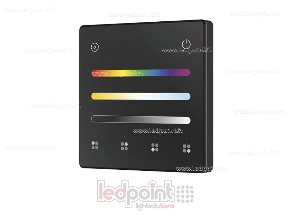 Mando a distancia de pared RGB + CCT a pilas, negro, 4 zonas RF 2,4 GHz Mando a distancia de pared RGB + CCT a pilas, negro, 4 zonas RF 2,4 GHz