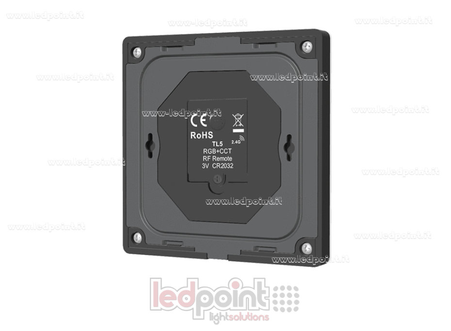 Mando a distancia de pared RGB + CCT a pilas, negro, 4 zonas RF 2,4 GHz Mando a distancia de pared RGB + CCT a pilas, negro, 4 zonas RF 2,4 GHz