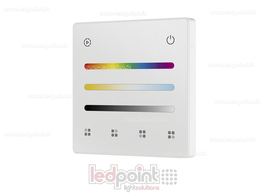 Mando a distancia de pared RGB + CCT a pilas, blanco, 4 zonas RF 2,4 GHz Mando a distancia de pared RGB + CCT a pilas, blanco, 4 zonas RF 2,4 GHz