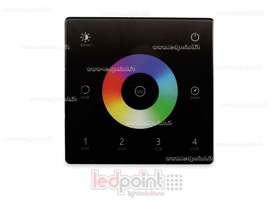Mando a distancia de pared slim, RGB/RGBW, a pilas, negro, 4 zonas RF2.4G Mando a distancia de pared slim, RGB/RGBW, a pilas, negro, 4 zonas RF2.4G