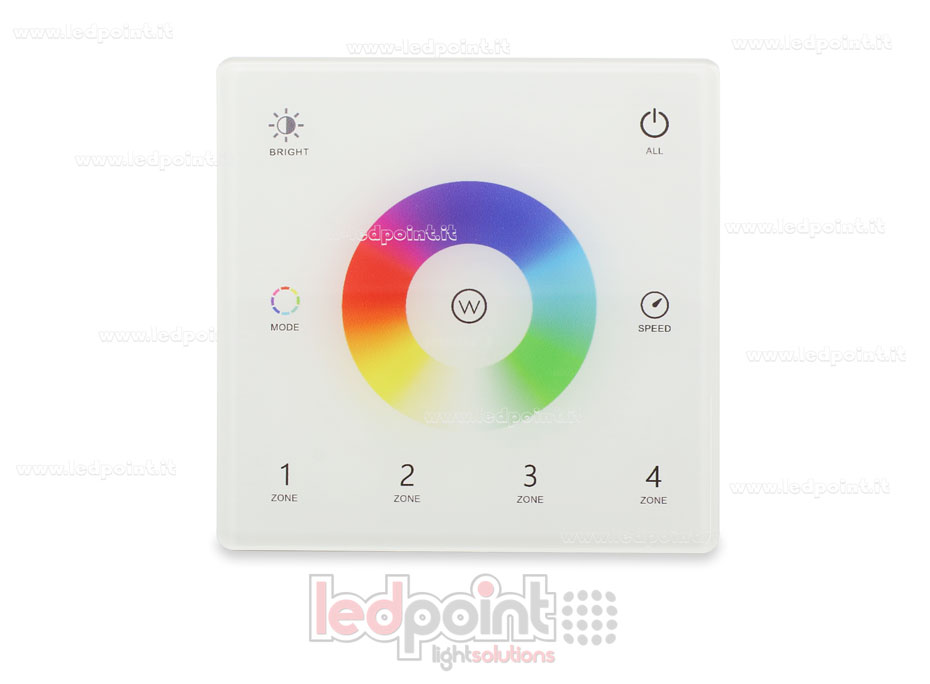 Mando a distancia de pared slim, RGB/RGBW, a pilas, blanco, 4 zonas RF2.4G Mando a distancia de pared slim, RGB/RGBW, a pilas, blanco, 4 zonas RF2.4G
