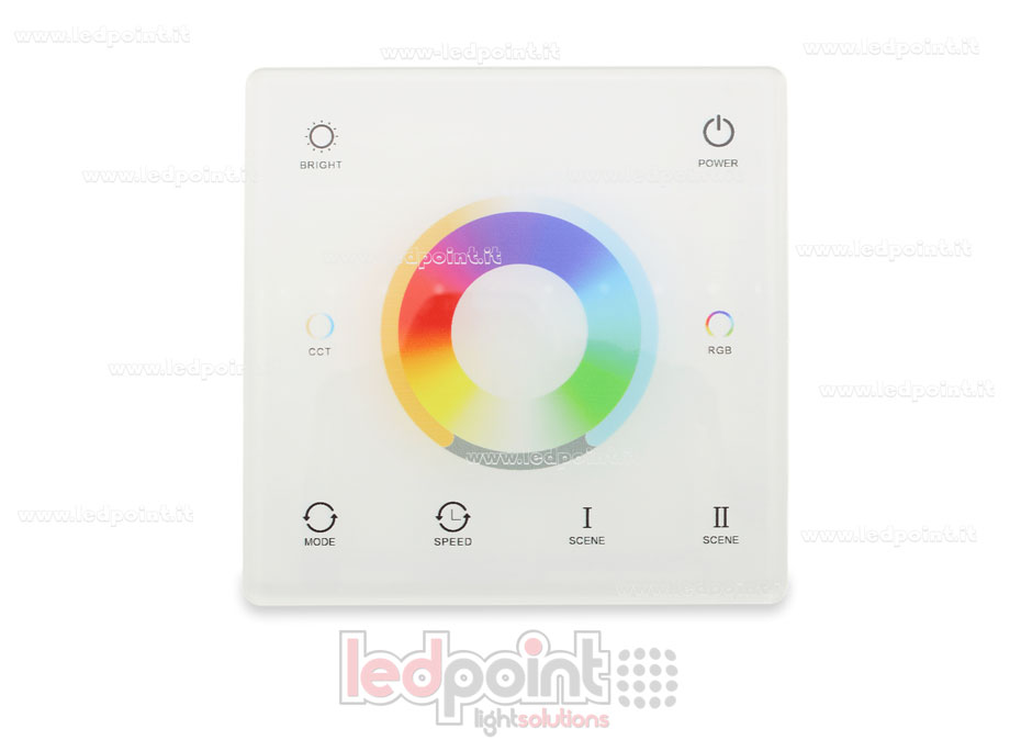 Mando de pared RF2.4G, RGB+CCT slim, blanco, alimentado por batería, monozona Mando de pared RF2.4G, RGB+CCT slim, blanco, alimentado por batería, monozona