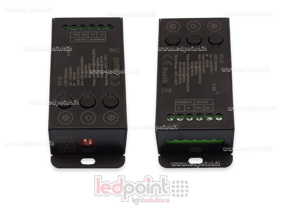 Receptor controlador monocromo 12-24V, 1ch*20A con 3 botones y PWM seleccionable, RF 2.4G