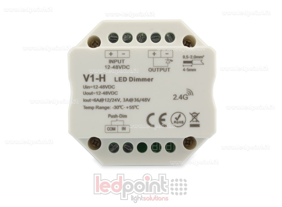 Controlador monocromático con interruptor para caja de conexiones de pared 1CH*4A/8A 12-48VDC, RF 2.4G Controlador monocromático con interruptor para caja de conexiones de pared 1CH*4A/8A 12-48VDC, RF 2.4G