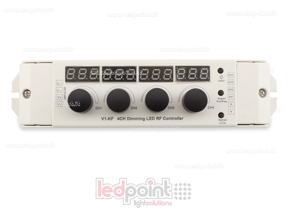 Receptor controlador monocromático con 4 botones, 12-24V, 4ch*4A, RF 2.4G Receptor controlador monocromático con 4 botones, 12-24V, 4ch*4A, RF 2.4G
