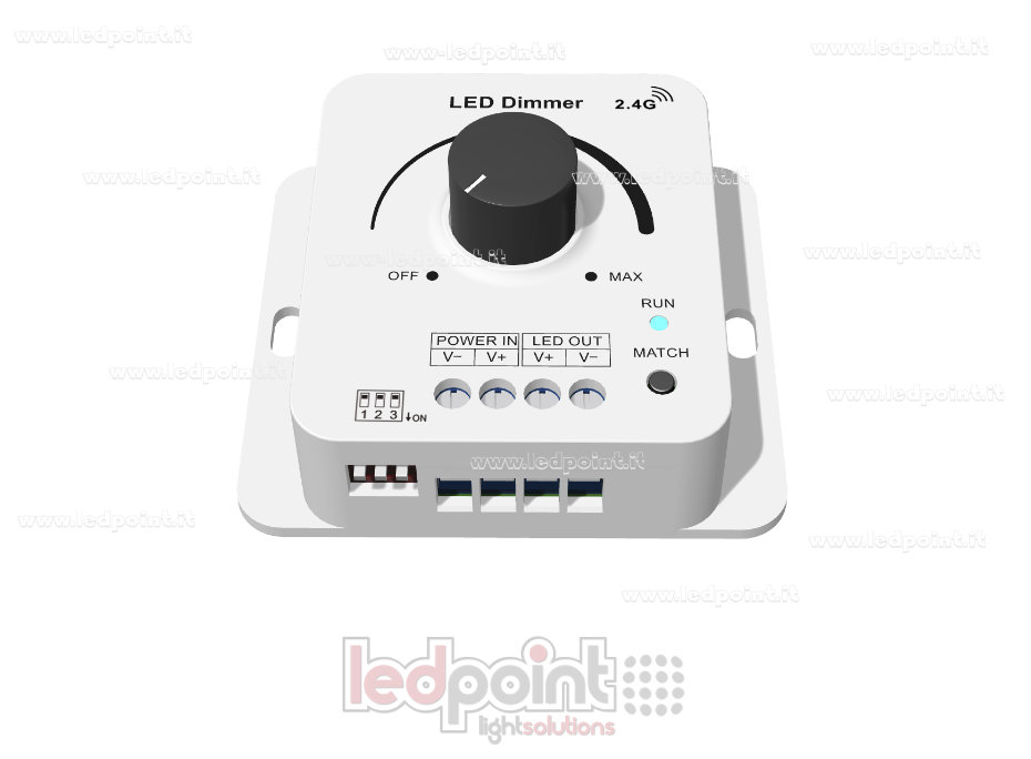 12/48V, 1ch*8A dimmer monocromo con mando giratorio y frecuencia PWM seleccionable