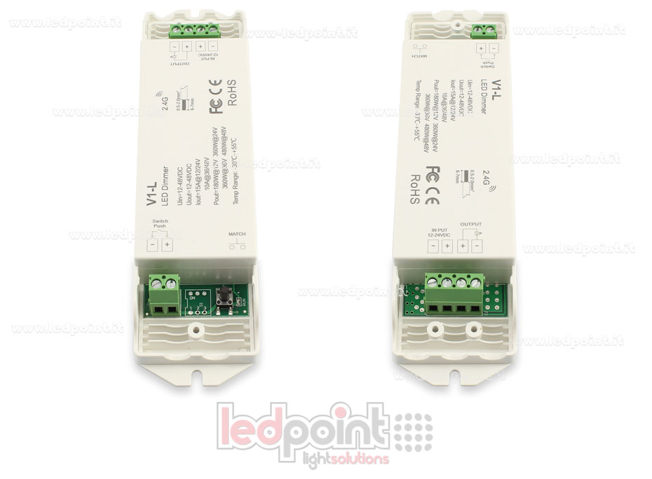 Receptor dimmer monocromático con interruptor, 1ch*15A 12/24V o 1ch*10A 36/48V, RF 2.4G Receptor dimmer monocromático con interruptor, 1ch*15A 12/24V o 1ch*10A 36/48V, RF 2.4G