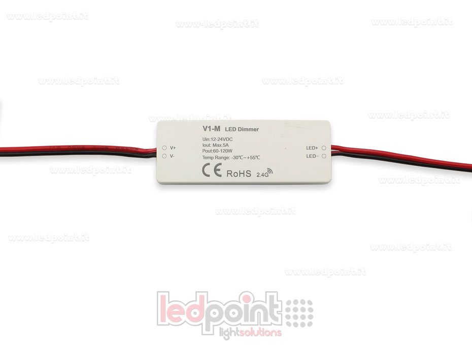 Mini dimmer receptor monocromático 12/24V, 1ch 5A/CH