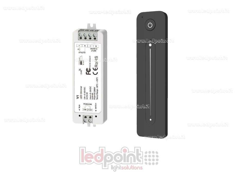 Kit de control remoto + controlador monocromático con botón 5/36V, 1ch*8A, RF 2.4G Kit de control remoto + controlador monocromático con botón 5/36V, 1ch*8A, RF 2.4G
