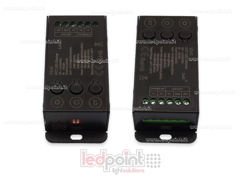 Receptor controlador CCT 12-24V, 2ch*10A con 3 botones y PWM seleccionable, RF 2.4G Receptor controlador CCT 12-24V, 2ch*10A con 3 botones y PWM seleccionable, RF 2.4G
