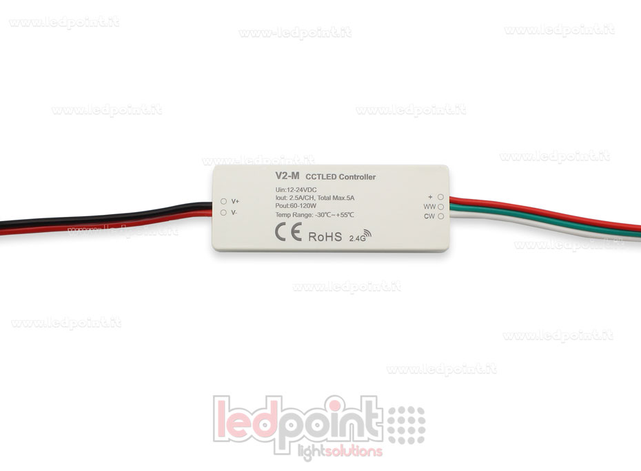 Mini dimmer receptor CCT 12-24V, 2ch 2.5A/CH, RF 2.4GHz Mini dimmer receptor CCT 12-24V, 2ch 2.5A/CH, RF 2.4GHz