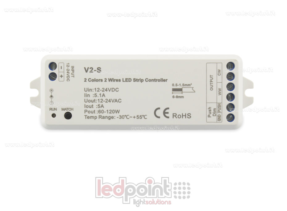 Receptor controlador para CCT con 2 hilos 12-24V, 1ch*5A, RF 2.4G Receptor controlador para CCT con 2 hilos 12-24V, 1ch*5A, RF 2.4G