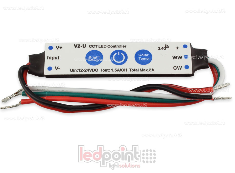 Receptor controlador mini CCT para instalación en perfiles de aluminio, 12-24V, 2ch 1.5A/CH con botones y RF 2.4G Receptor controlador mini CCT para instalación en perfiles de aluminio, 12-24V, 2ch 1.5A/CH con botones y RF 2.4G