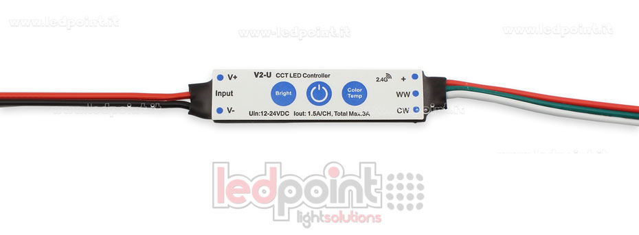 Receptor controlador mini CCT para instalación en perfiles de aluminio, 12-24V, 2ch 1.5A/CH con botones y RF 2.4G Receptor controlador mini CCT para instalación en perfiles de aluminio, 12-24V, 2ch 1.5A/CH con botones y RF 2.4G