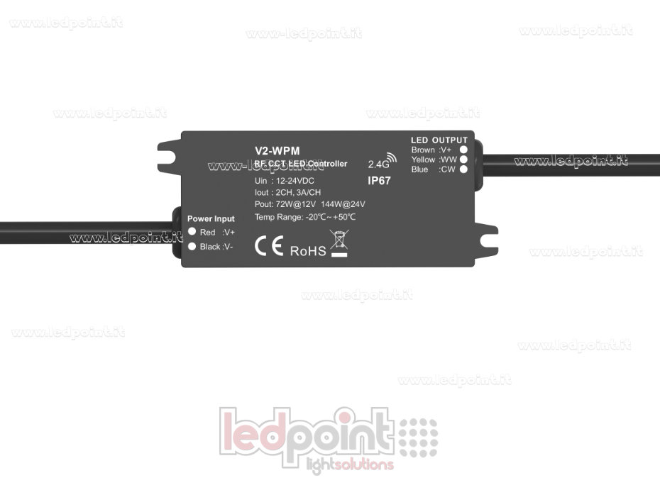 Mini controlador LED RF CCT, IP67, 12/24 V, 3 A*2 canales, RF 2,4 GHz Mini controlador LED RF CCT, IP67, 12/24 V, 3 A*2 canales, RF 2,4 GHz