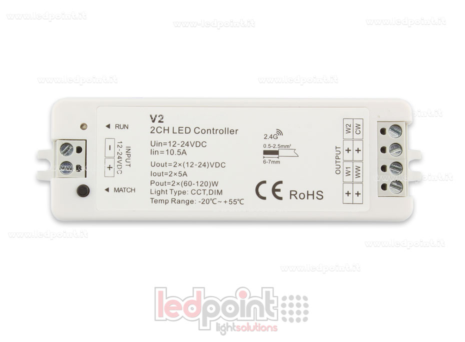 Controlador CCT 12-24V, 2ch*5A, RF 2.4G Controlador CCT 12-24V, 2ch*5A, RF 2.4G