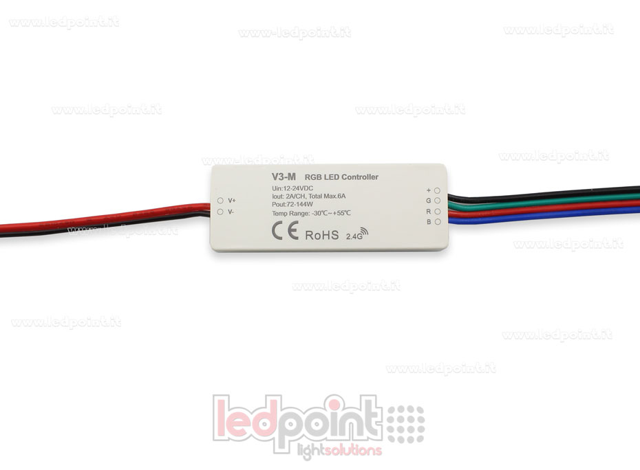 Mini dimmer receptor RGB 12/24V, 3ch 2A/CH, RF 2,4 GHz Mini dimmer receptor RGB 12/24V, 3ch 2A/CH, RF 2,4 GHz