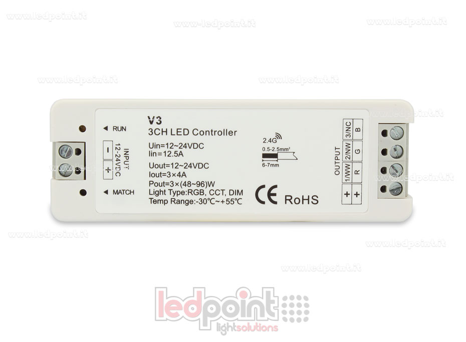 Controlador RGB 12/24V, 3ch*4A, RF 2.4G Controlador RGB 12/24V, 3ch*4A, RF 2.4G