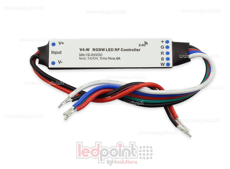 Receptor controlador mini RGBW 12/24V, 4ch*1A, max 75W, RF 2.4GHz Receptor controlador mini RGBW 12/24V, 4ch*1A, max 75W, RF 2.4GHz