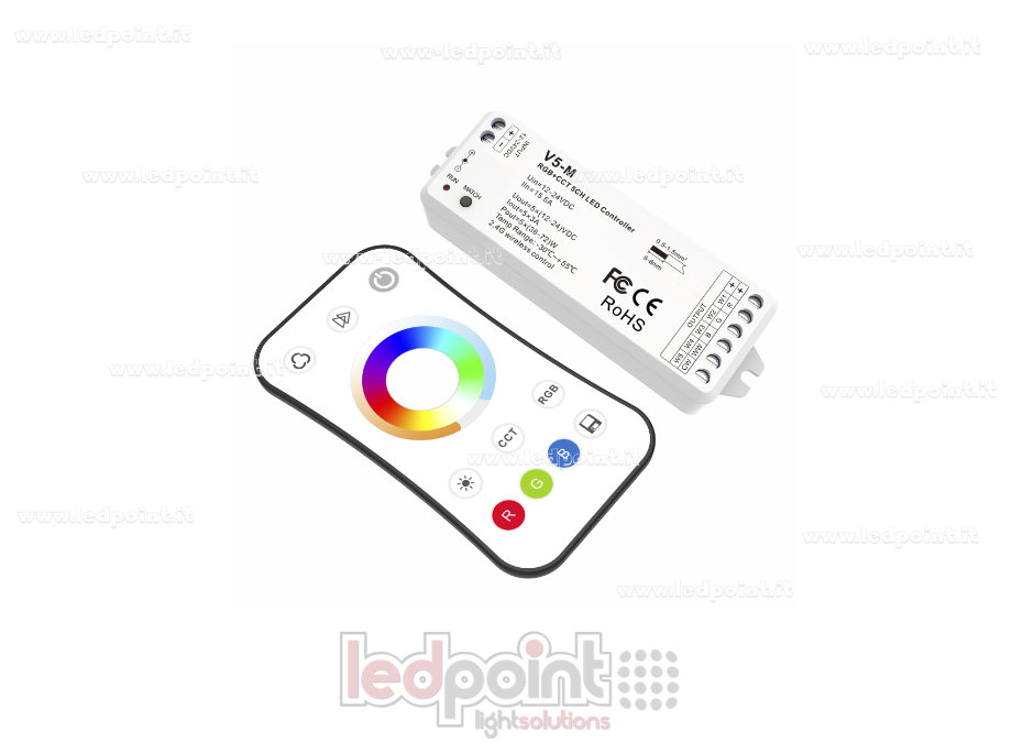 Kit mando a distancia + controlador RGBCCT 12/24 V, 5 canales*3 A, máx. 15,5 A, RF 2,4 G