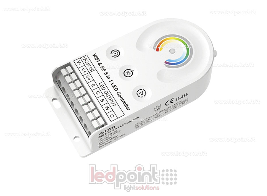 Controlador RF-Wi-Fi, 12-24 V CC, 5 canales × 3 A, 5 × (36-72) W, botón táctil + RF 2,4 GHz + Wi-Fi