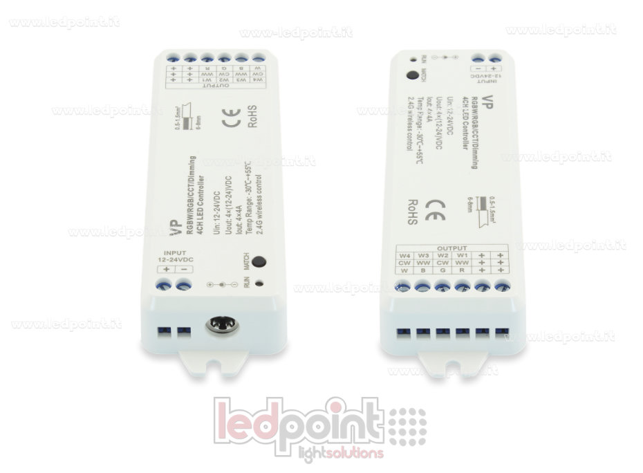 Controlador RGBW 12/24V, 4ch*4A, Max 16A, RF 2.4G Controlador RGBW 12/24V, 4ch*4A, Max 16A, RF 2.4G