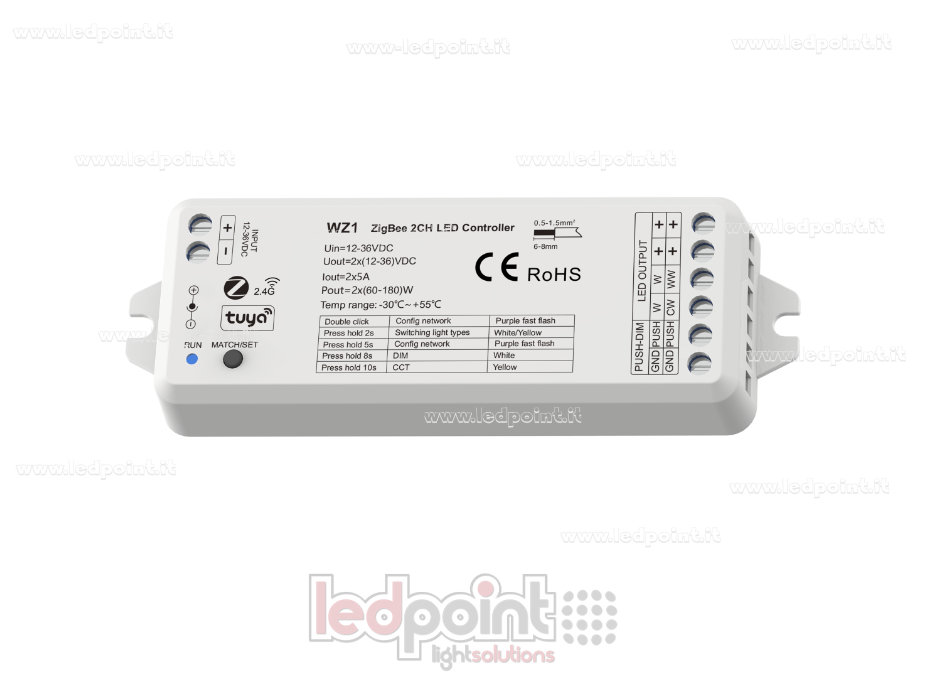 Controlador ZigBee y RF 2.4G y Push Dimmer, CCT y monocromo Controlador ZigBee y RF 2.4G y Push Dimmer, CCT y monocromo