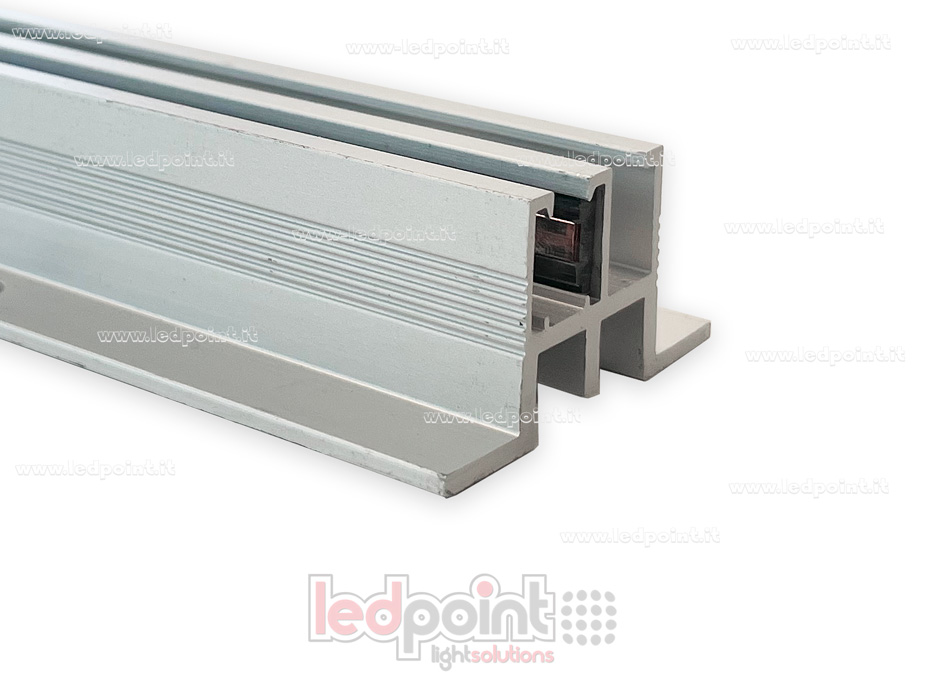 Guía electrificada para armario con dos montantes, plateada, 2,4 m de longitud y 1 m de cable