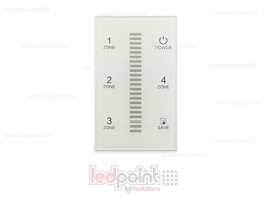 Mando táctil monocromático de pared 4 zonas 1 escena RF 2,4 GHZ (100-277V AC) para tecnología ZigBee