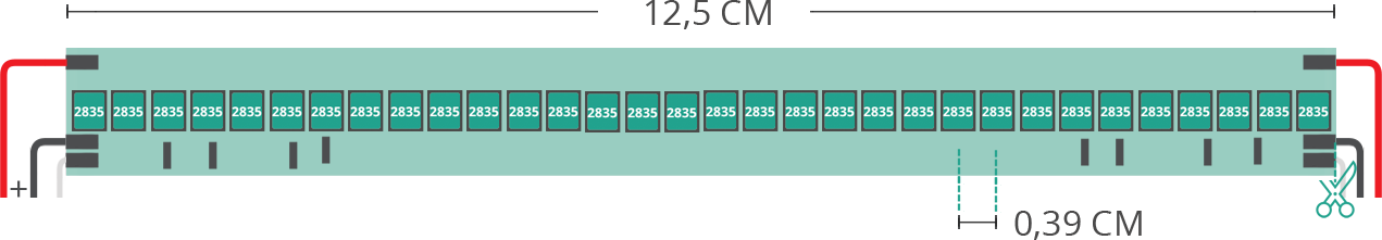 Dibujo técnico tira led 2835 48V IP20 3000-5000K 128led/m