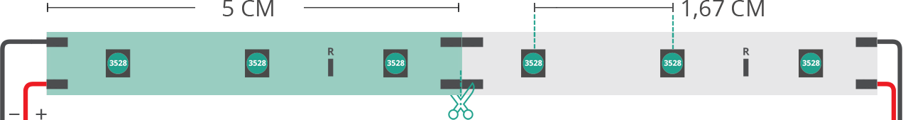 Dibujo técnico tira led 3528 12V IP20 590-595nm 60led/m