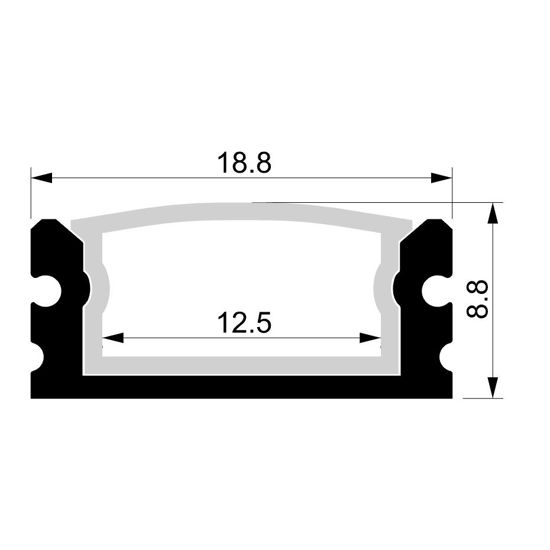 Imagen de Perfil en aluminio 9x19mm impermeable con alma interna en aluminio, 2 metros