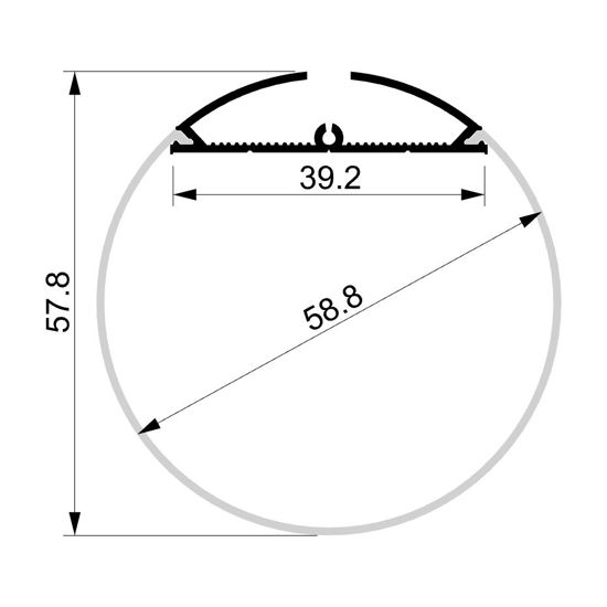 Imagen de Perfil en aluminio redondo diámetro 58mm (2 tiras), 2 metros
