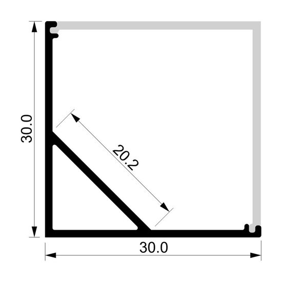Imagen de Perfil en aluminio angular 30mm, 3 metros (difusor L)