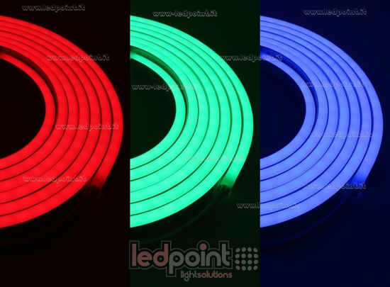 Imagen de Led Neon Flex 11mm RGB 5050 24V 12W 60 led/m IP67 5m, cables frontales