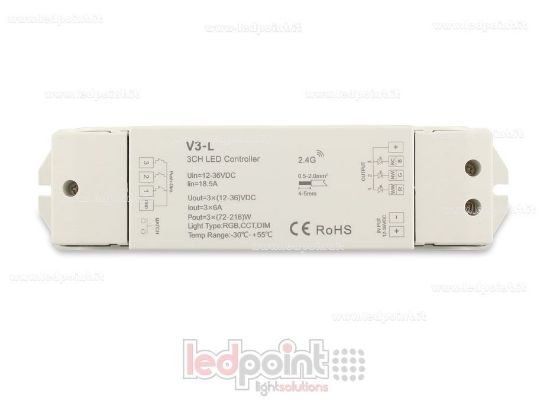 Imagen de Controlador RGB 12-36V, 3ch*6A, RF 2.4G, push dim